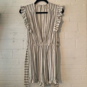 Striped shorts romper with belt